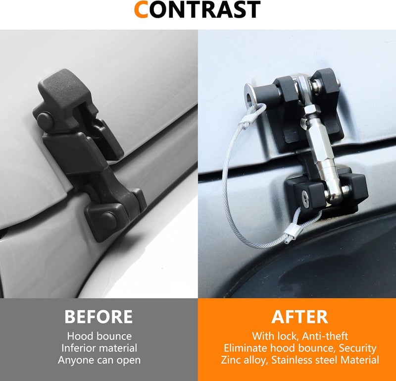 RERPRO Aluminum Hood Latches Lock for 2007-2018 Jeep Wrangler JK JKU Hood Latch Safety Catch Locking Kit Replacement, Eliminate Hoods Flutter, 1 Pair Black with 2 Keys - Image 2